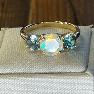 Gorgeous Blue Zircon and Opal Ring size 8